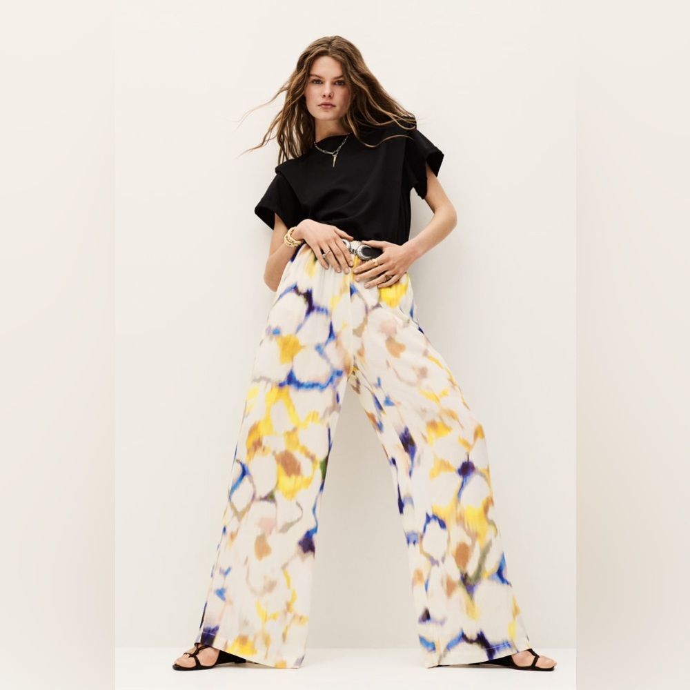 ba&sh FIPAN Printed Palazzo Wide Leg Pants 10 NWOT